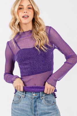 Glitter Mesh Top - PURPLE