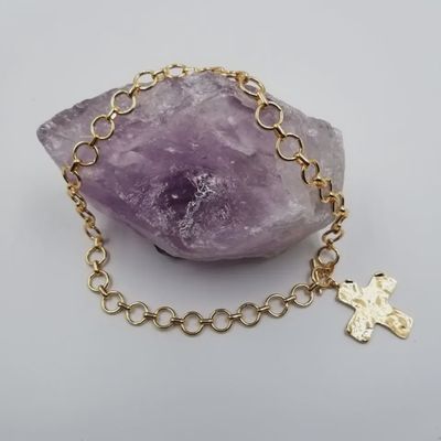 Hammered Cross Toggle Necklace - GOLD