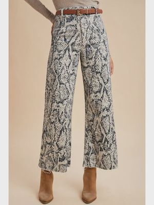 Snake Print High Rise Wide Leg Jean