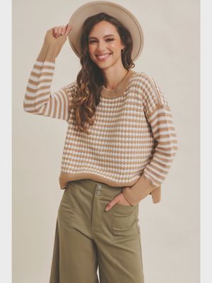 Claire Stripe Crewneck Sweater - CAMEL