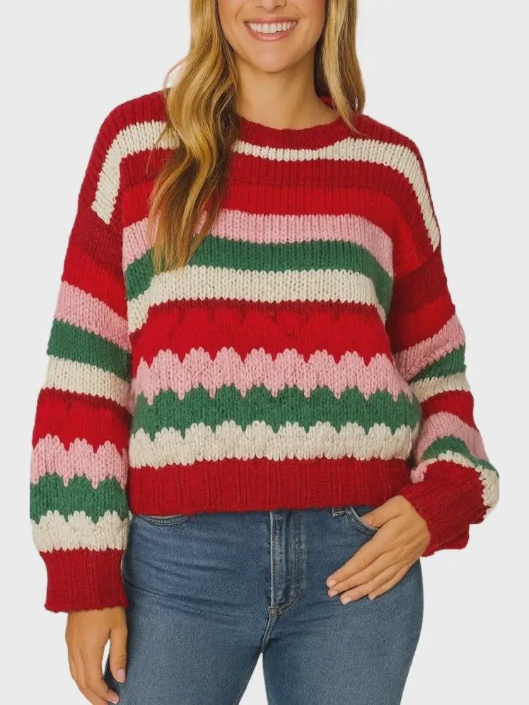 Festive Striped Sweater - RED