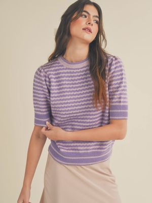 Lindy Pointelle Sweater - PINK/LAVENDER