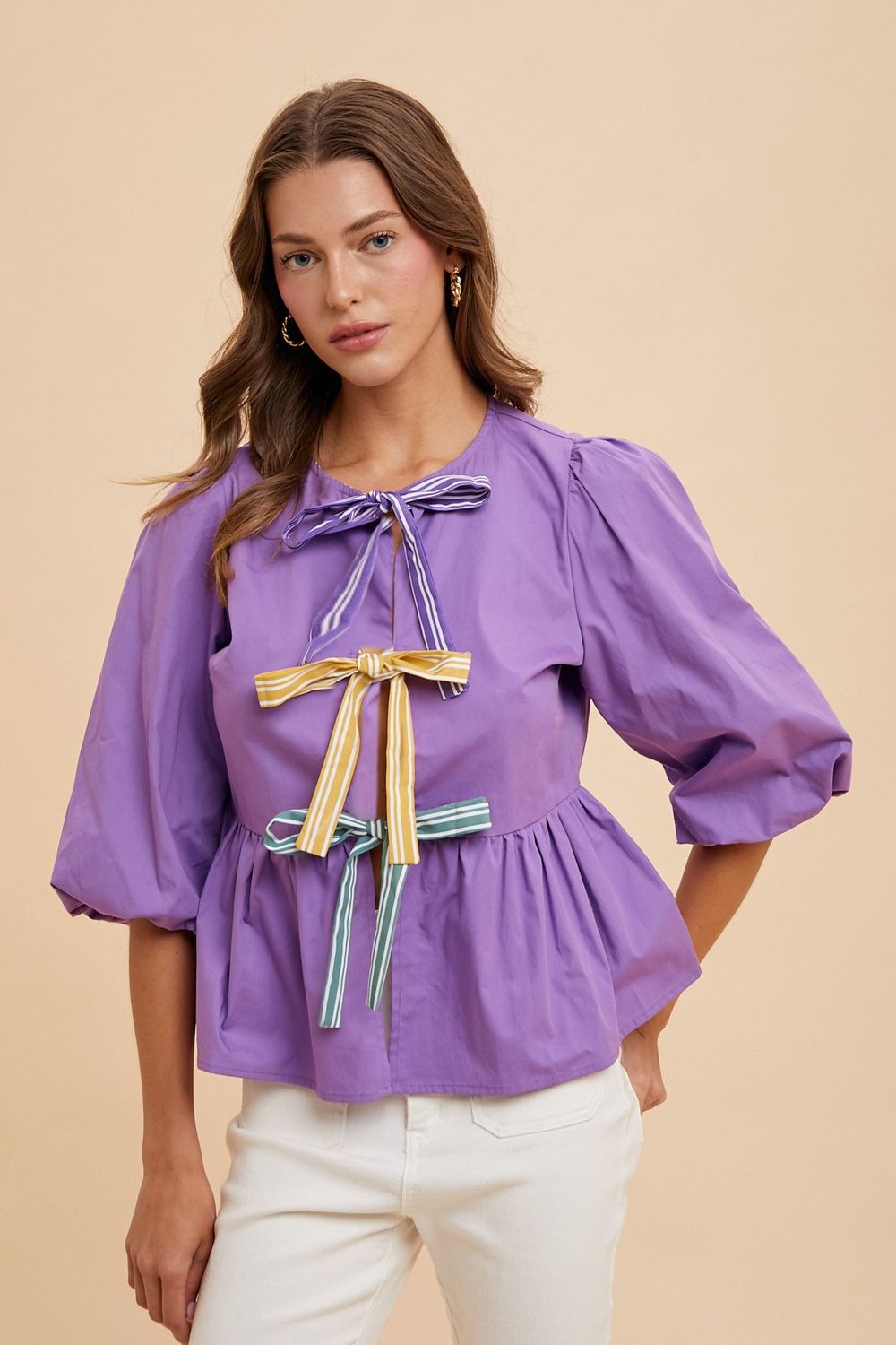 Mardi Gras Tie Front Blouse