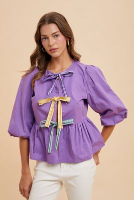 Mardi Gras Tie Front Blouse