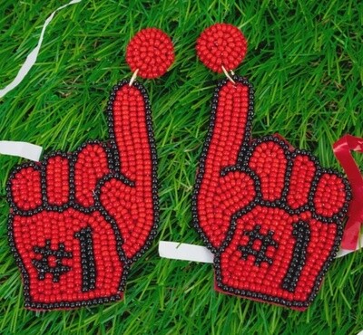 Fan Bead Earrings-RED/BLACK