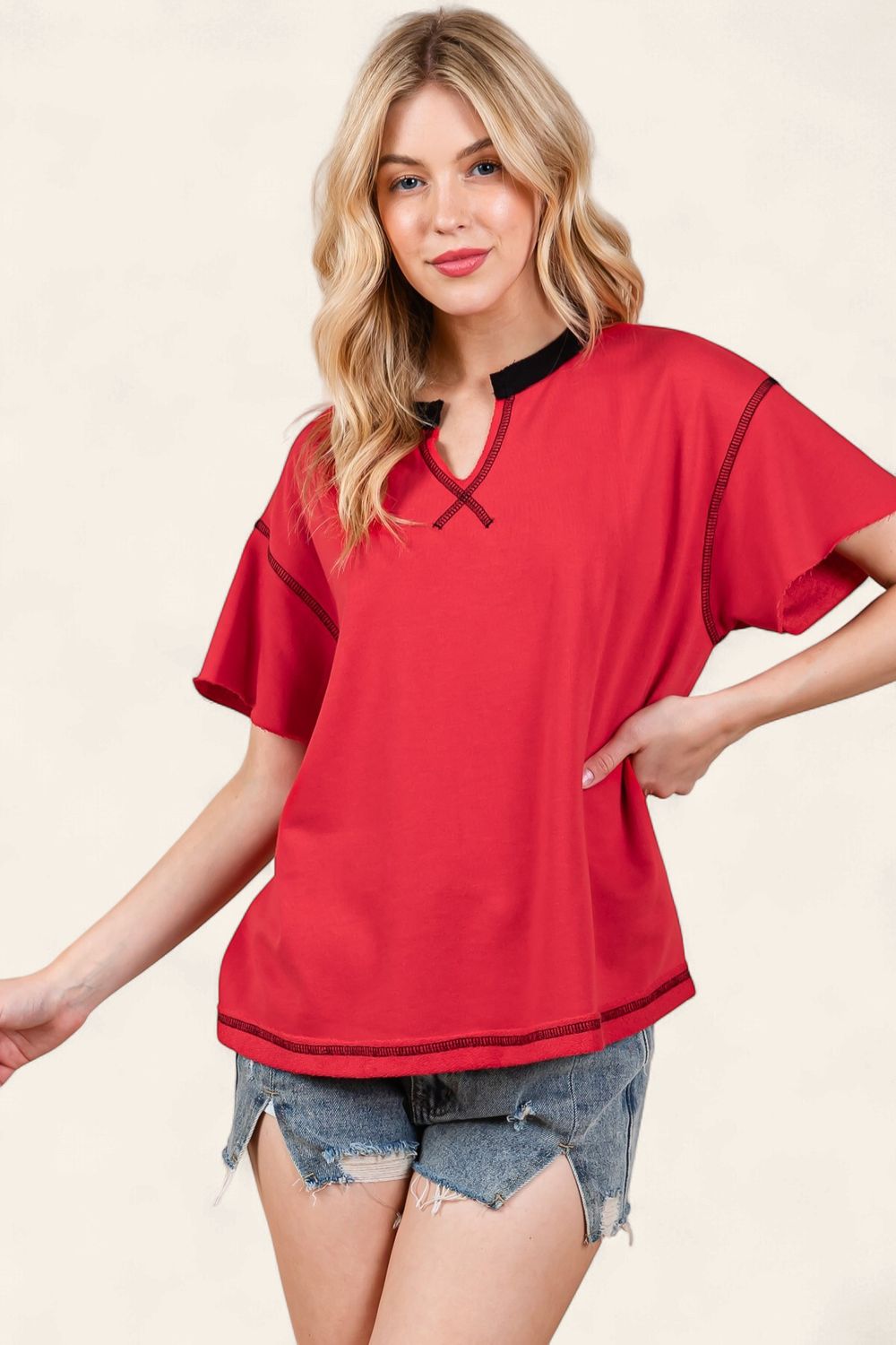 Game Day Color Block Top-RED/BLACK