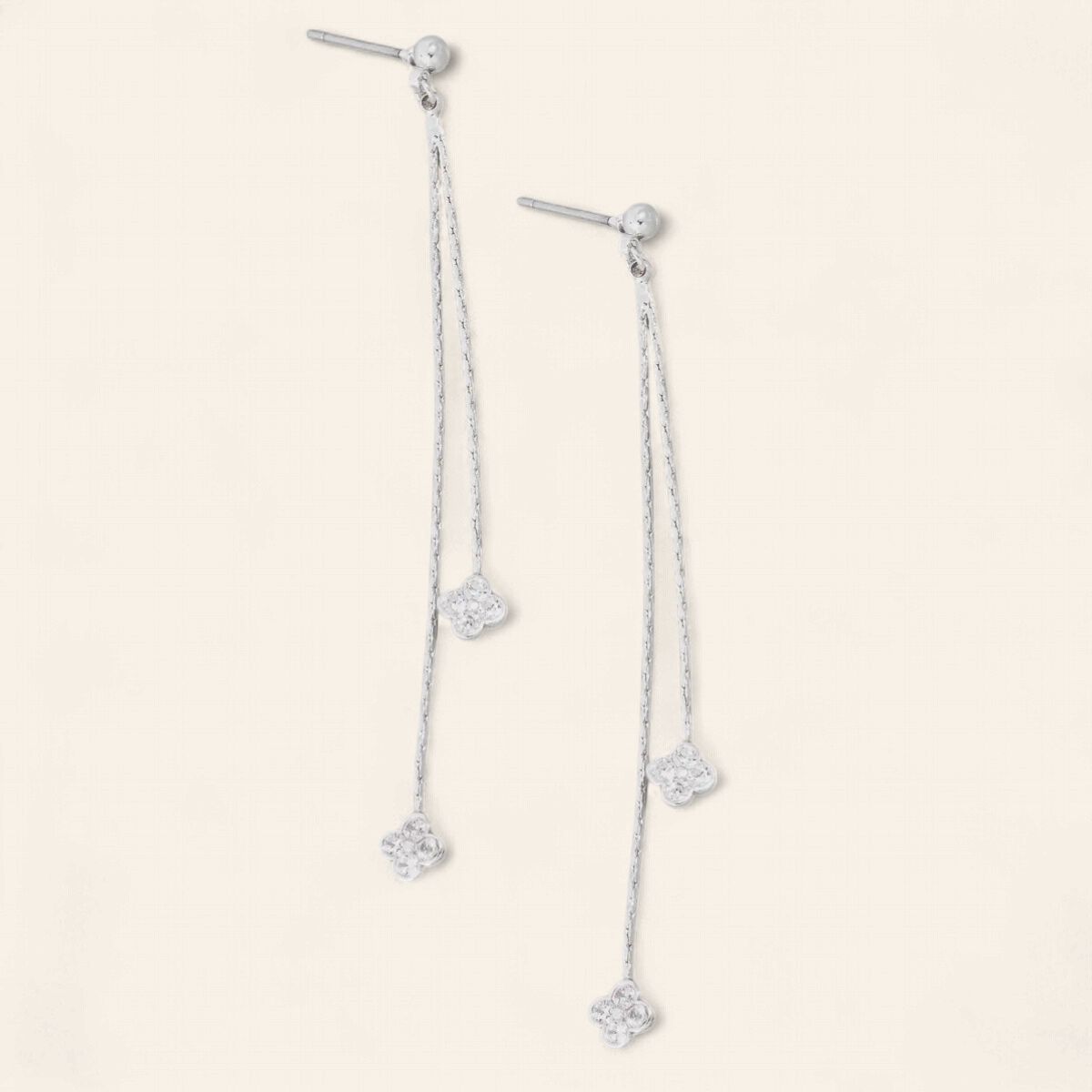 Pave Clover Chain Dangle Earrings