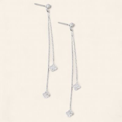 Pave Clover Chain Dangle Earrings