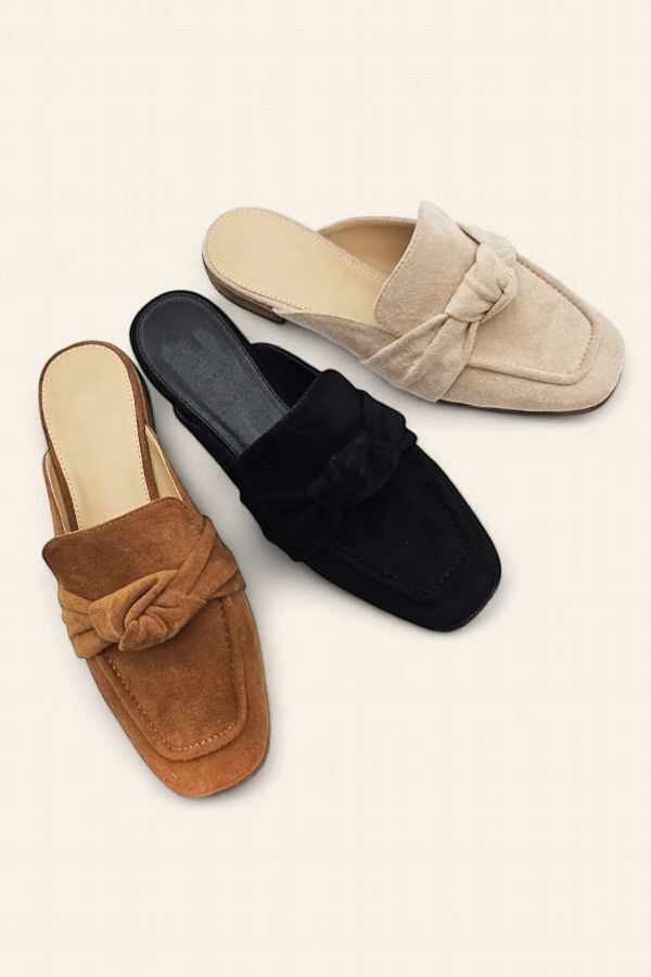 Sheena Square Toe Suede Mules-TAUPE