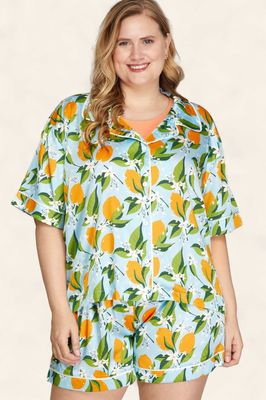 Plus Lime Print Satin Pajama Short Set