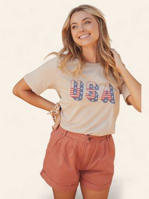 USA Graphic T-Shirt - TAN