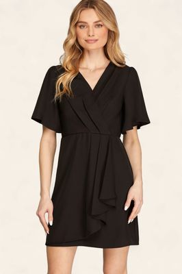 Ruffled Wrap Dress - BLACK