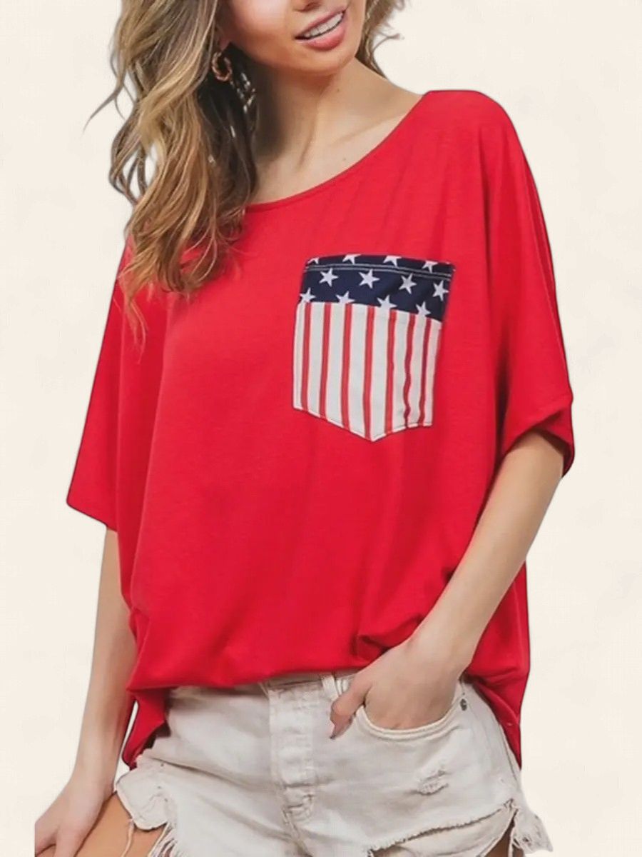 American Flag Pocket Dolman Top - RED
