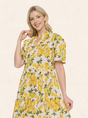 Juicy Lemon Print Dress - YELLOW MULTI