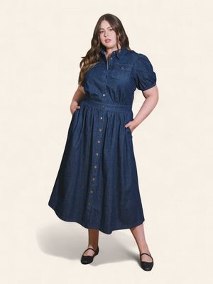 Plus Denim Midi Dress - DARK DENIM
