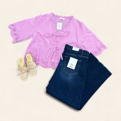 Plus Tie Front Top - LAVENDER