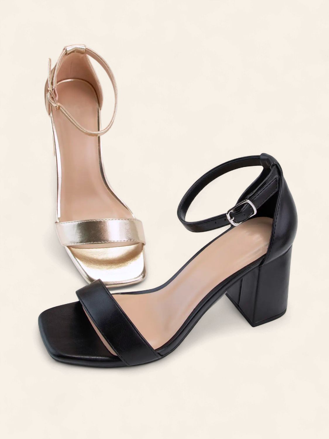 Caroline Ankle Strap Block Heel - BLACK