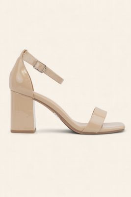 Caroline Ankle Strap Block Heel -BEIGE PATENT