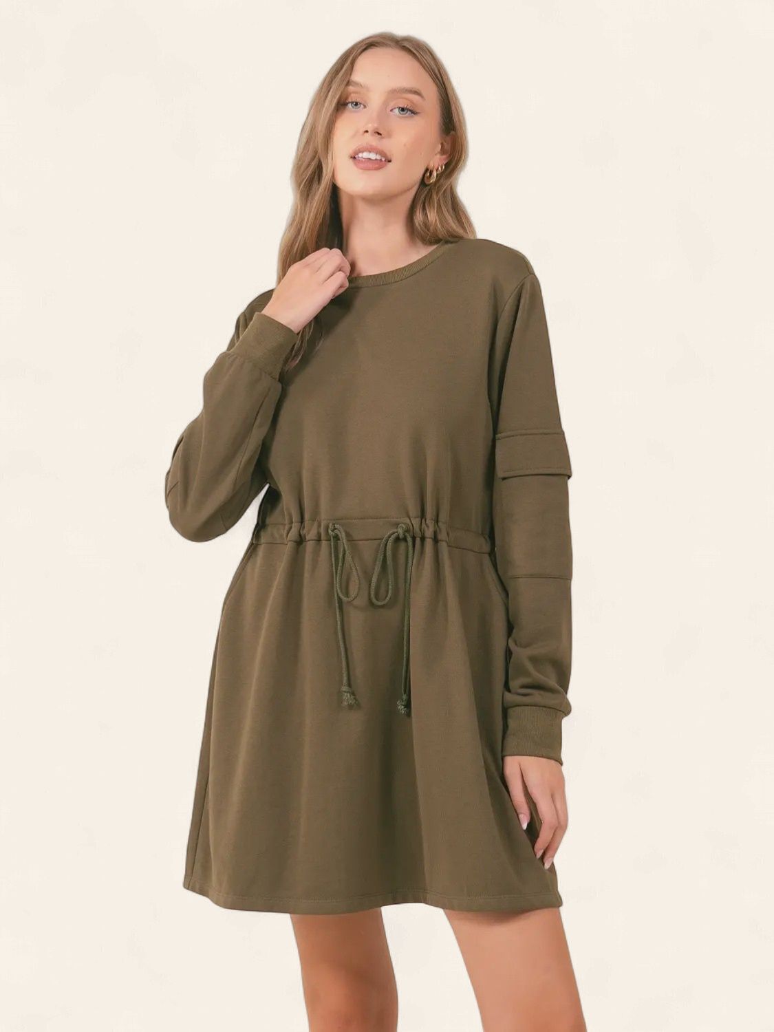 Ellie Flap Pocket Mini Dress - DK. OLIVE