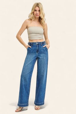 RISEN Adjustable Waist Wide Leg Denim - MEDIUM