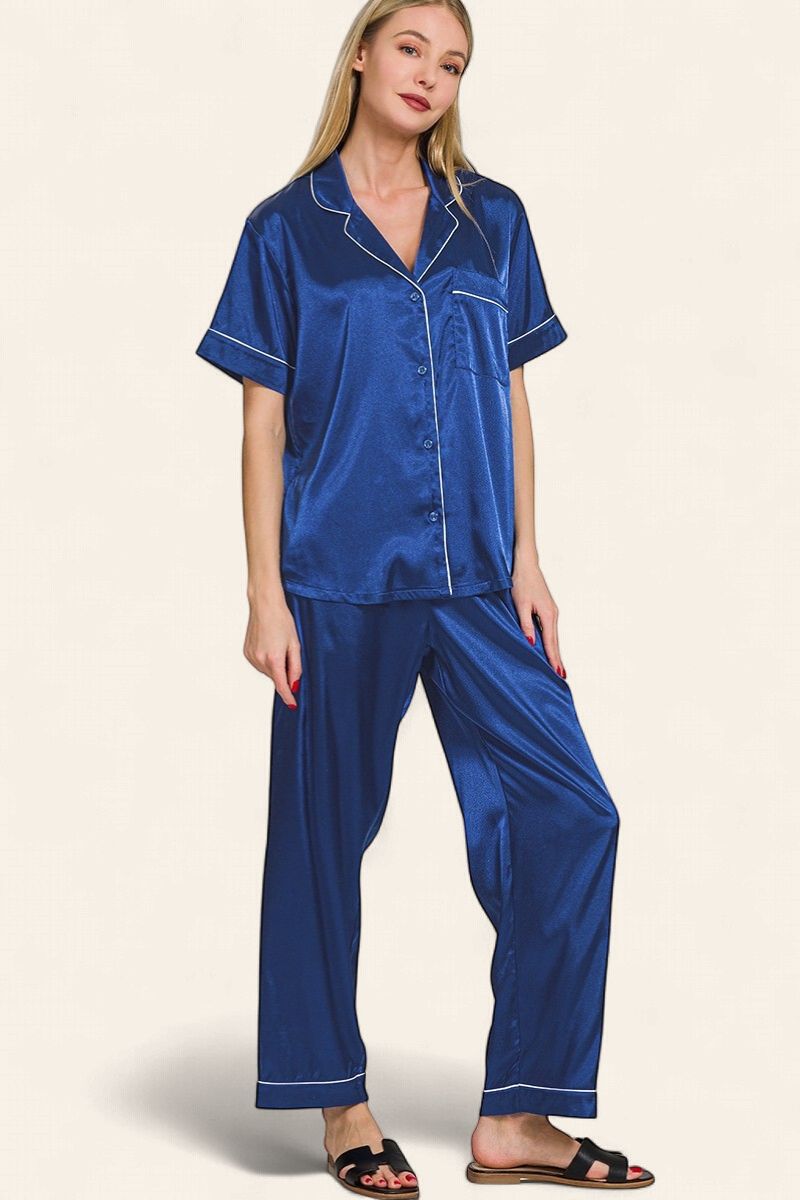 Satin Pajama Set - NAVY