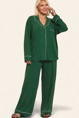 Plus Long Sleeve Pajama Set - DARK GREEN
