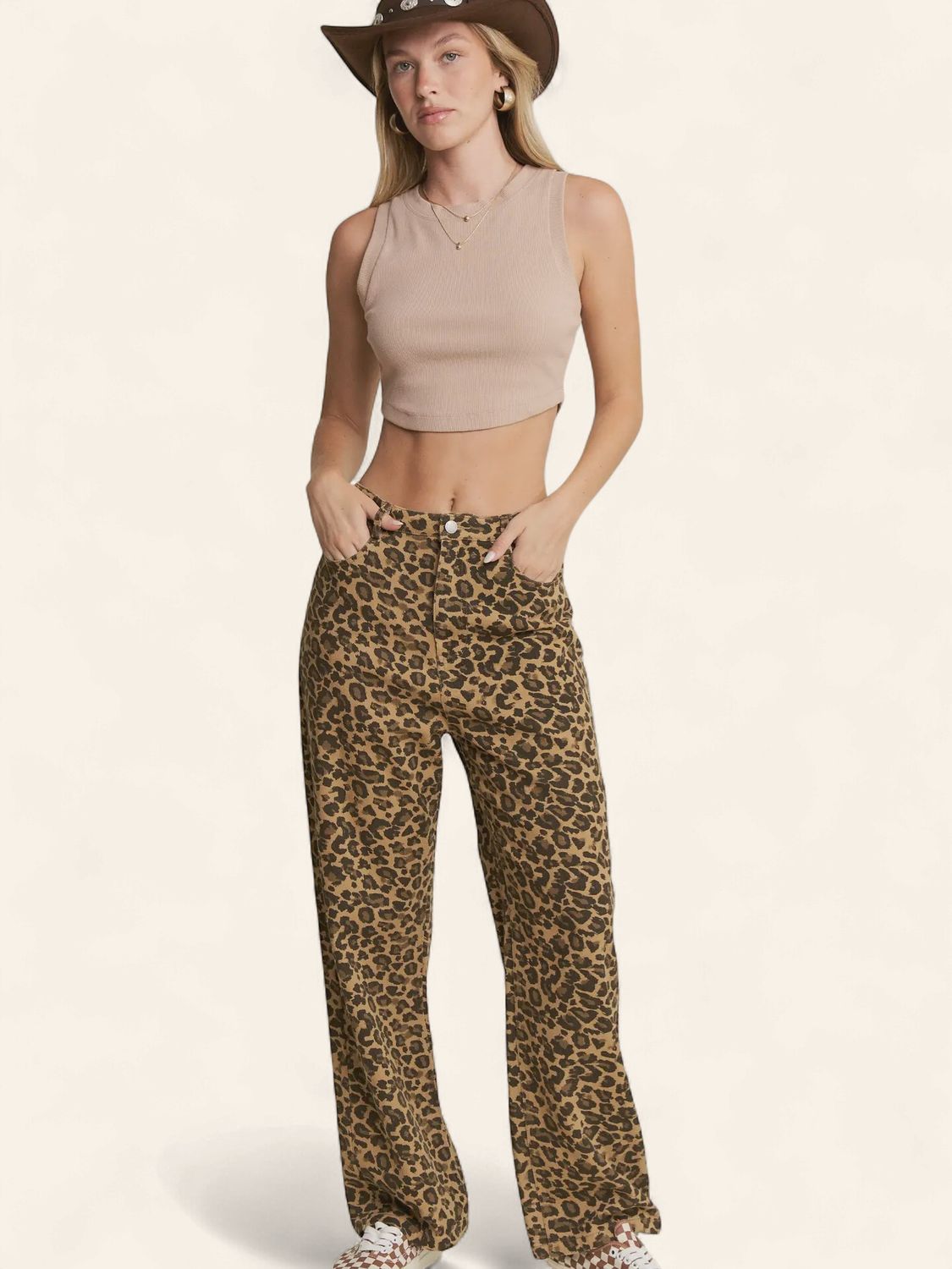 Plus Leopard Denim Pants