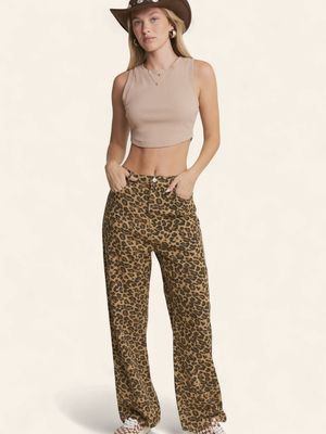 Plus Leopard Denim Pants