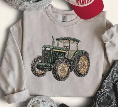 Faux Rhinestone Tractor Sweatshirt
