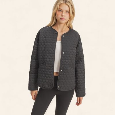 Quilted Snap Closure Jacket - BLACK