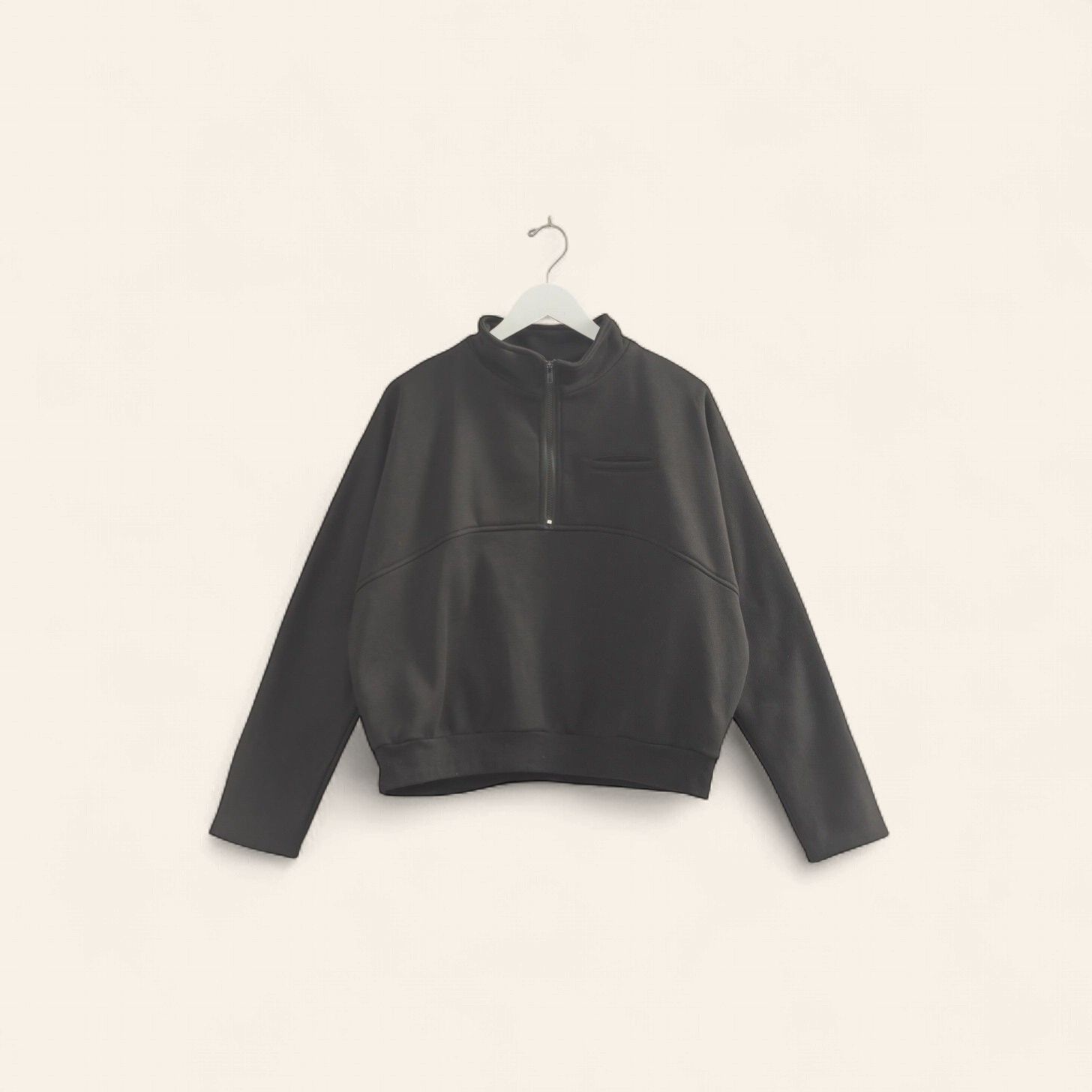 Comfy Half Zip Fleece Sweatshirt - BLACK