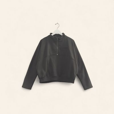 Comfy Half Zip Fleece Sweatshirt - BLACK