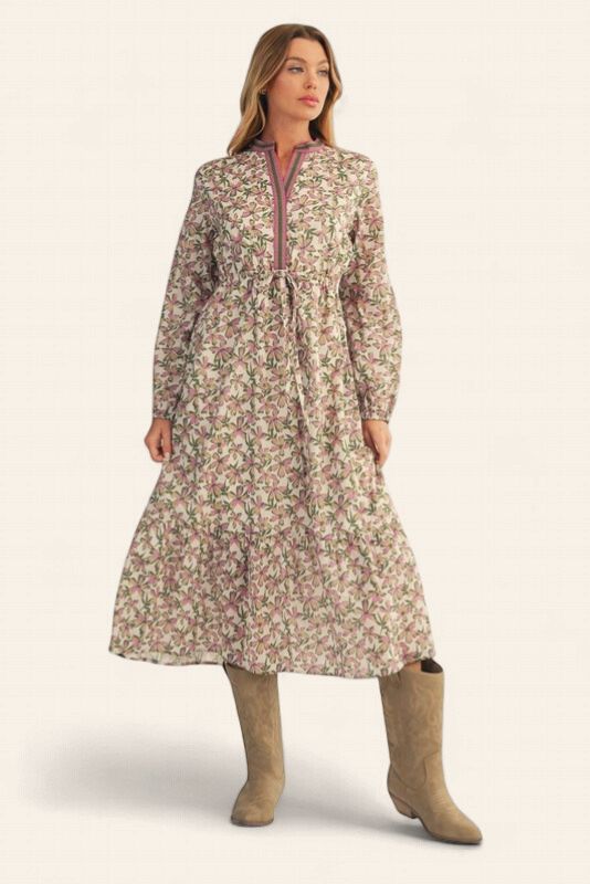 Tiered Floral Midi Dress - GREEN MIX