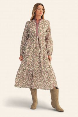 Tiered Floral Midi Dress - GREEN MIX