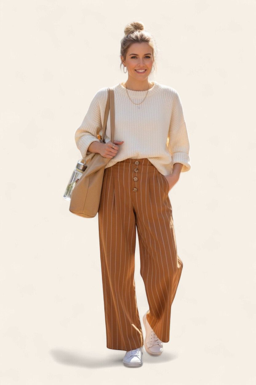 Pinstripe Wide Leg Pant - CAMEL