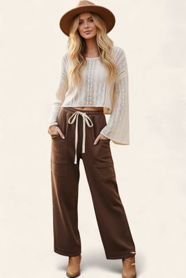 French Terry wide Leg Sweatpants - BROWN