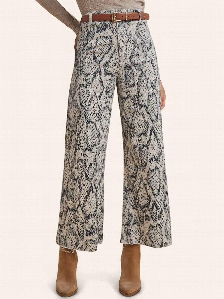 Snake Print High Rise Wide Leg Jean