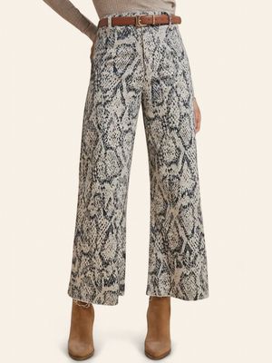 Snake Print High Rise Wide Leg Jean
