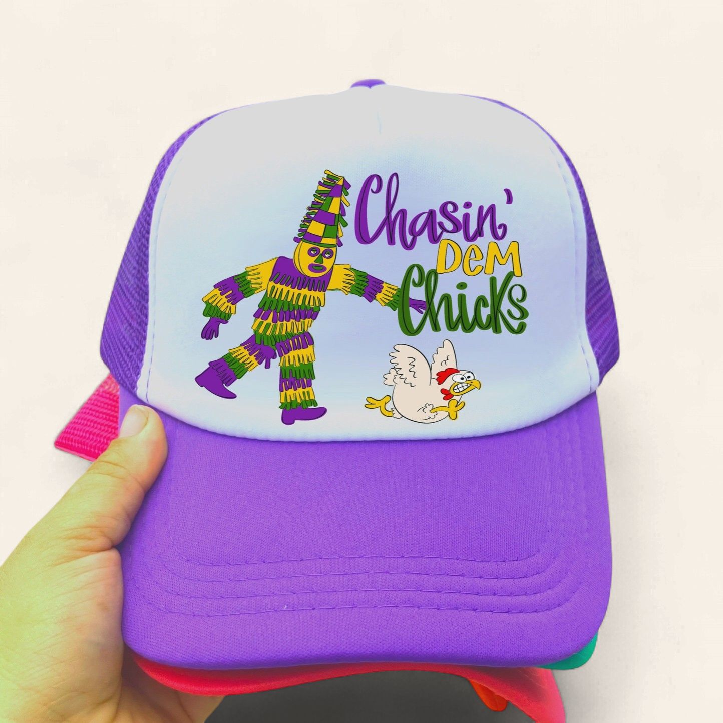 Mardi Gras Chasin' Dem Chicks Trucker Hat
