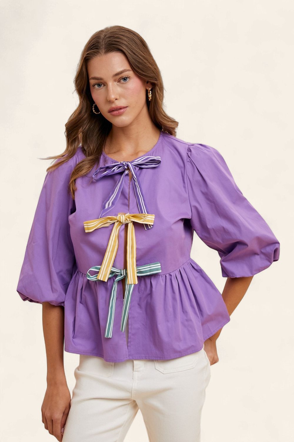 Mardi Gras Tie Front Blouse