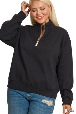 Plus Fleece Half Zip Sweatshirt - BLACK