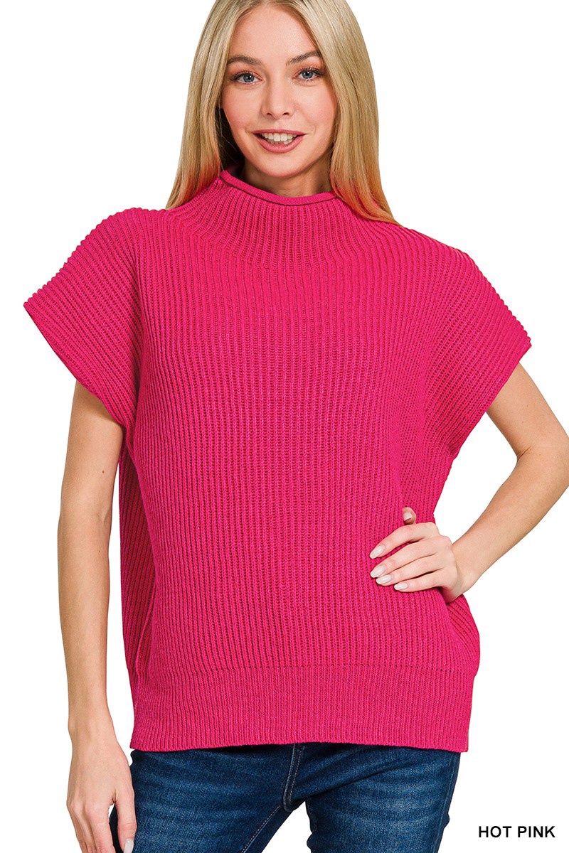 Mock Neck Sweater - HOT PINK