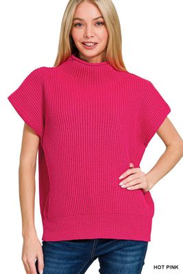 Mock Neck Sweater - HOT PINK