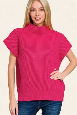 Mock Neck Sweater - HOT PINK