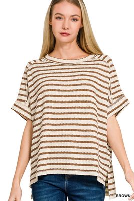 Striped Hi-Low Tee - BROWN