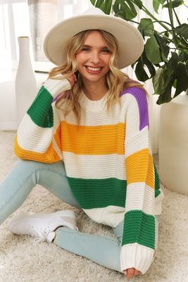 Plus Mardi Gras Stripe Sweater