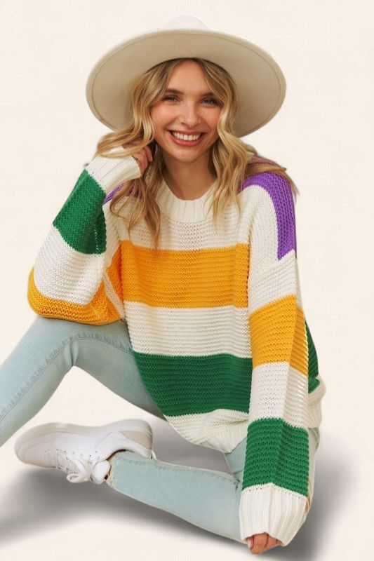 Plus Mardi Gras Stripe Sweater