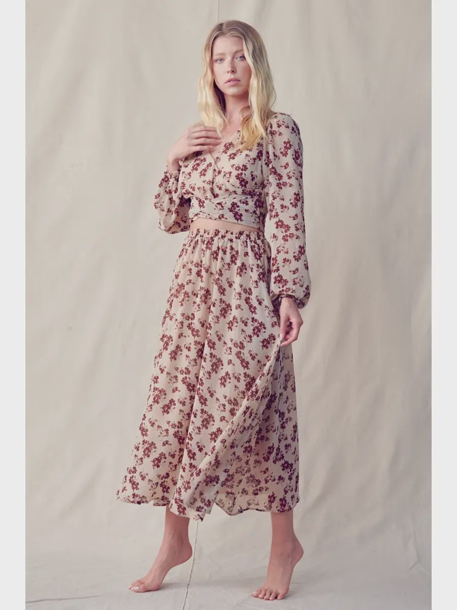 Reese Wrap Tie Back Top &amp; Skirt Set - BRICK