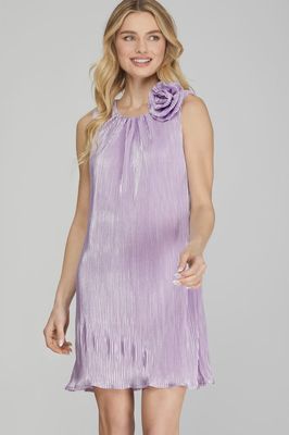 Rose Sleeveless Metallic Mini Dress - LILAC