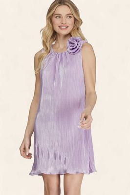 Rose Sleeveless Metallic Mini Dress - LILAC